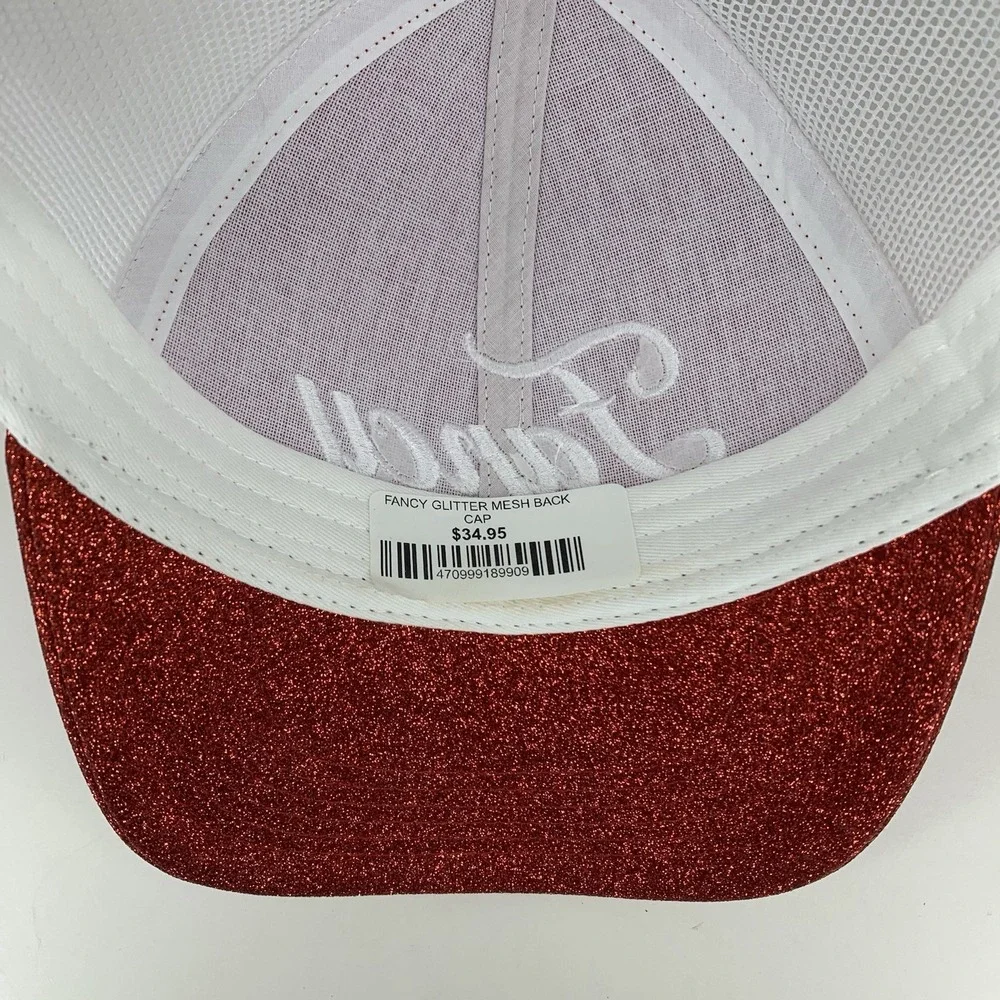 Fancy Glitter Trucker Hat Red White Mesh Adjustable Snapback Outdoor Cap